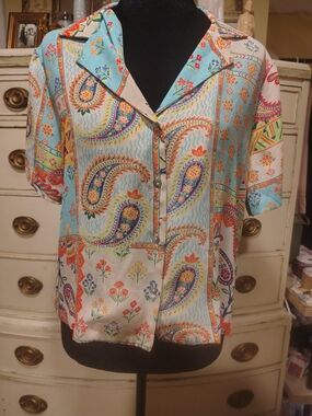 Rose & Olive Multicolor Paisley Button-Front Blouse